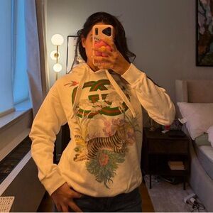 Gucci Cream Hoodie with Green and Multicolor Design